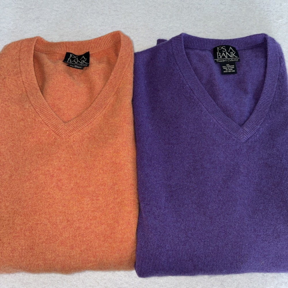 Jos A Bank 100% Cashmere V-Neck Sweater Lot of 2 Men's XL Classic Soft Pullover